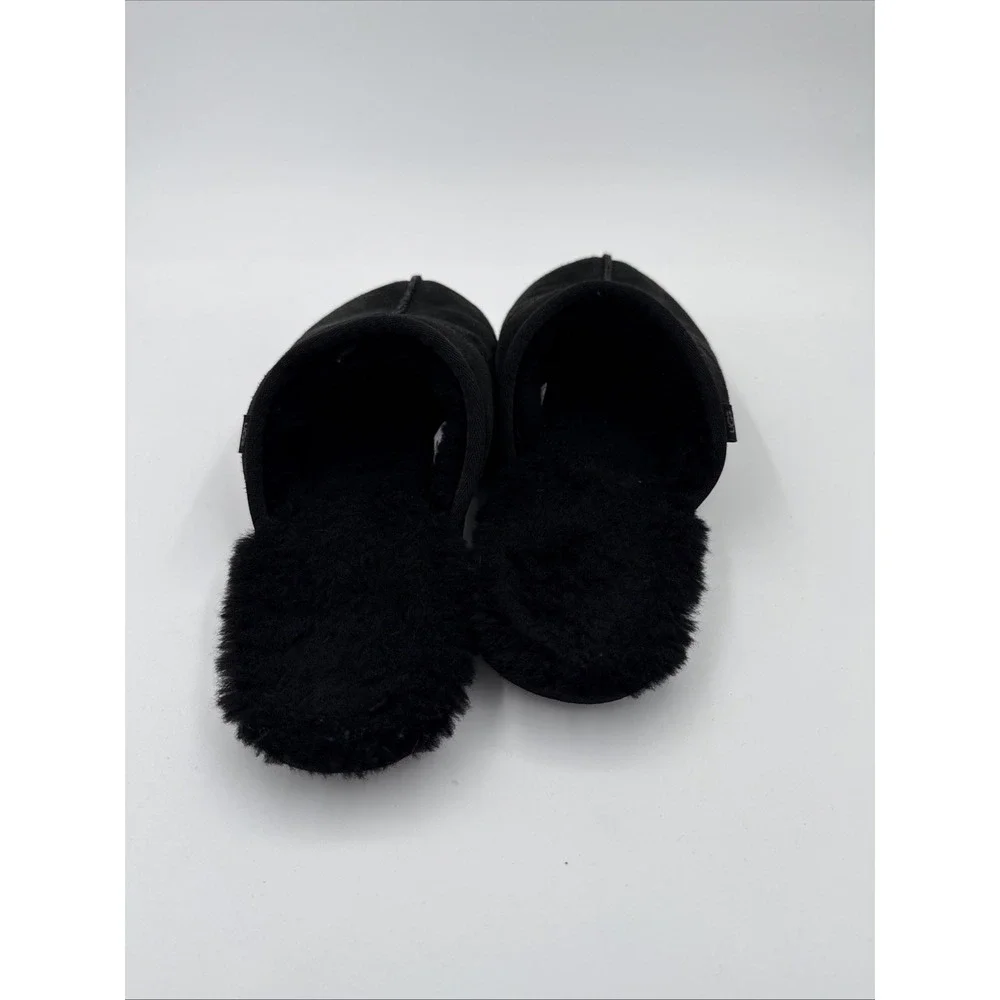 UGG Mens Size 10 USA Black Suede Slippers/Slides/Scuffs Sheepskin Insole  Cozy